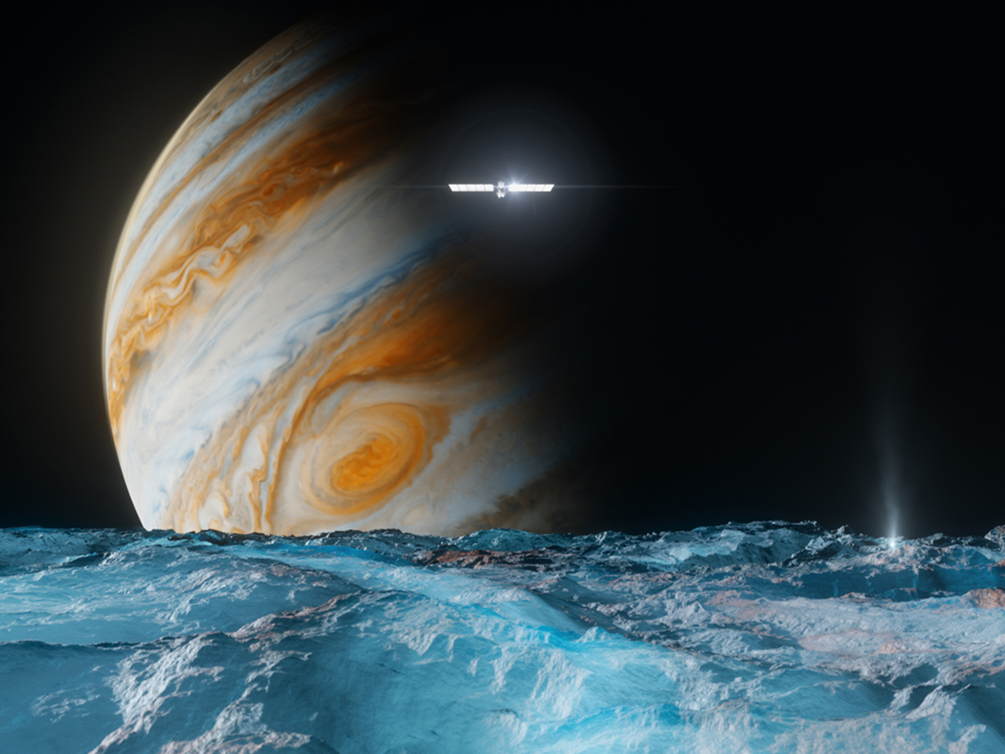 La misión debe permitir determinar la estructura y composición de su superficie congelada, la profundidad e incluso la salinidad del eventual océano. (Ilustración de NASA)