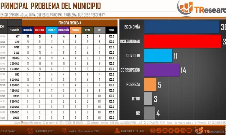 Inseguridad y economía, principales preocupaciones en el municipio de Aguascalientes: TResearch