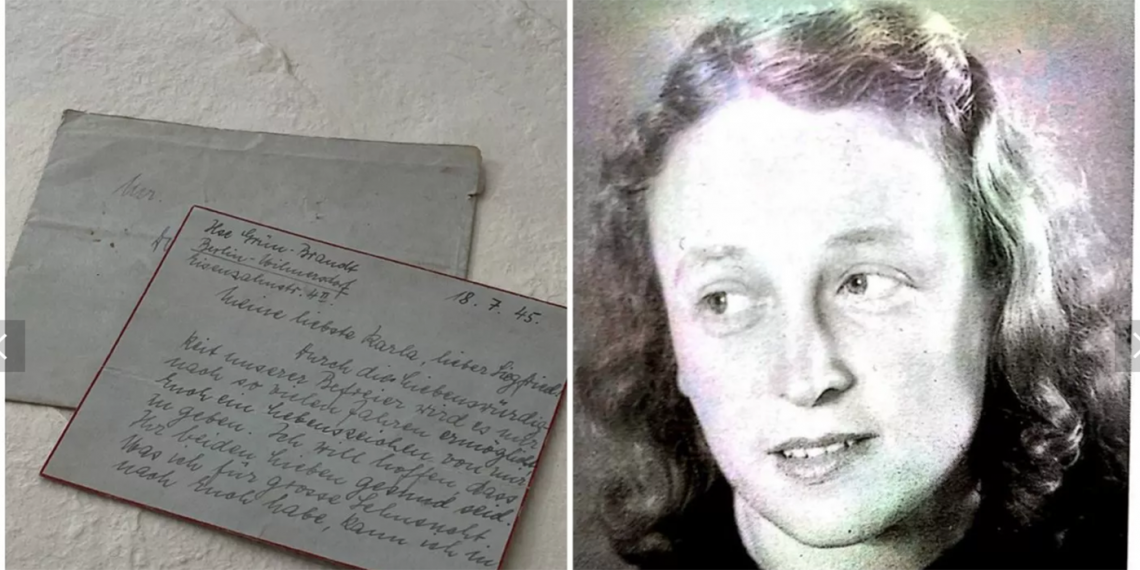 Foto de Ilse Loewenberg en Berlín, después de su liberación en 1945, y la carta que envió a su hermana. (Imágenes: Chelsey Brown @citychicdecor/Jill Butler)