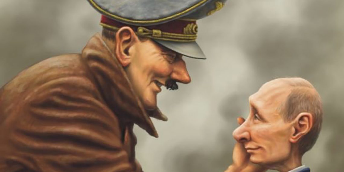 En la cuenta de Twitter de Ucrania aparece una caricatura de Adolfo Hitler con el presidente ruso, Vladimir Putin. (Imagen: Twitter.com/Ukraine)