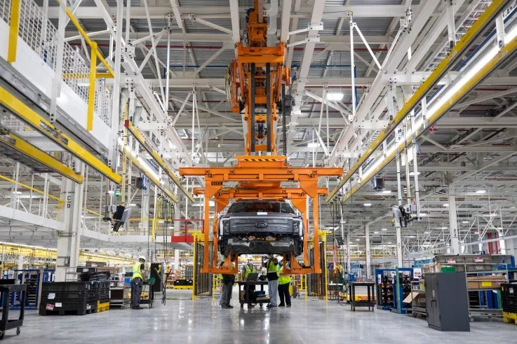 One year after Ford confirmed construction of the Rouge Electric Vehicle Center in Dearborn, Mich., the first Ford F-150 Lightning pre-production units begin leaving the factory. FORD MOTOR COMPANY