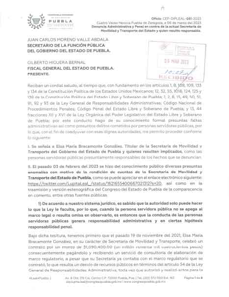 Diputada Guadalupe Leal denuncia por corrupción a Elsa Bracamonte, secretaria de Movilidad y Transporte