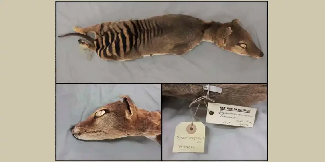 Espécimen de tigre de Tasmania utilizado en el estudio y conservado en desecación, a temperatura ambiente, en el Museo Nacional de Historia de Suecia. (Emilio Mármol Sánchez)