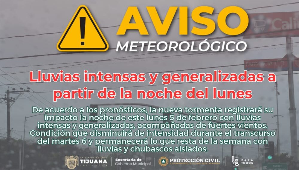 Actualización aviso meteorológico protección civil Tijuana