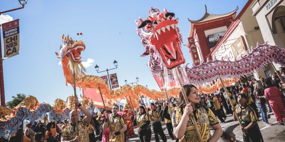 Celebran cachanillas Año Nuevo Chino con espectacular desfile en barrio chino