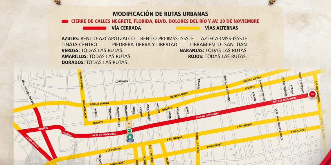 Habrá cierre de calles por desfile del aniversario de la Revolución Mexicana en Durango