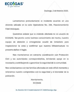 Comunicado empresa Ecogas tras explosión 