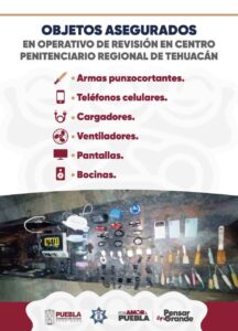 Autoridades limpian penal de Tehuacán: incautan televisores, bocinas y objetos prohibidos